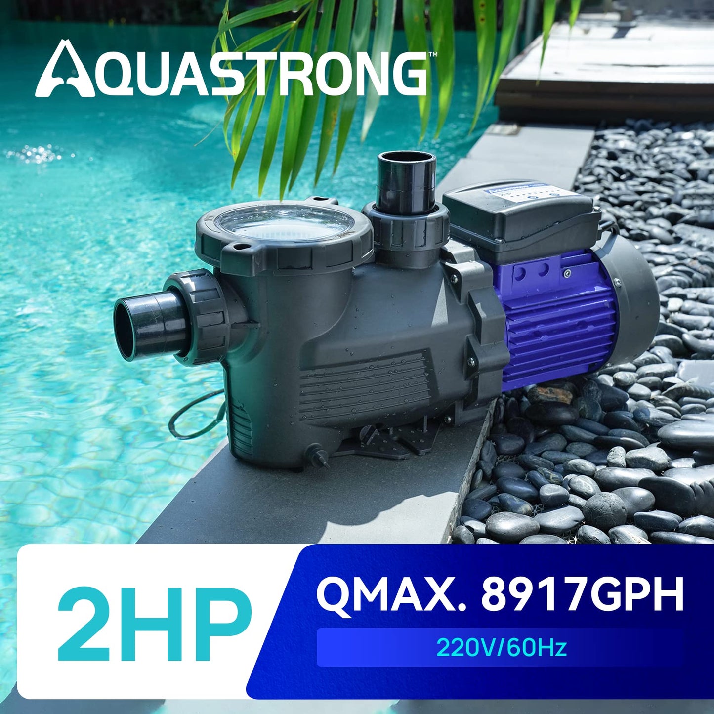 AQUASTRONG In/Above Ground Pool Pump, High Flow (with Timer, 2HP, 8917 GPH, 220V)