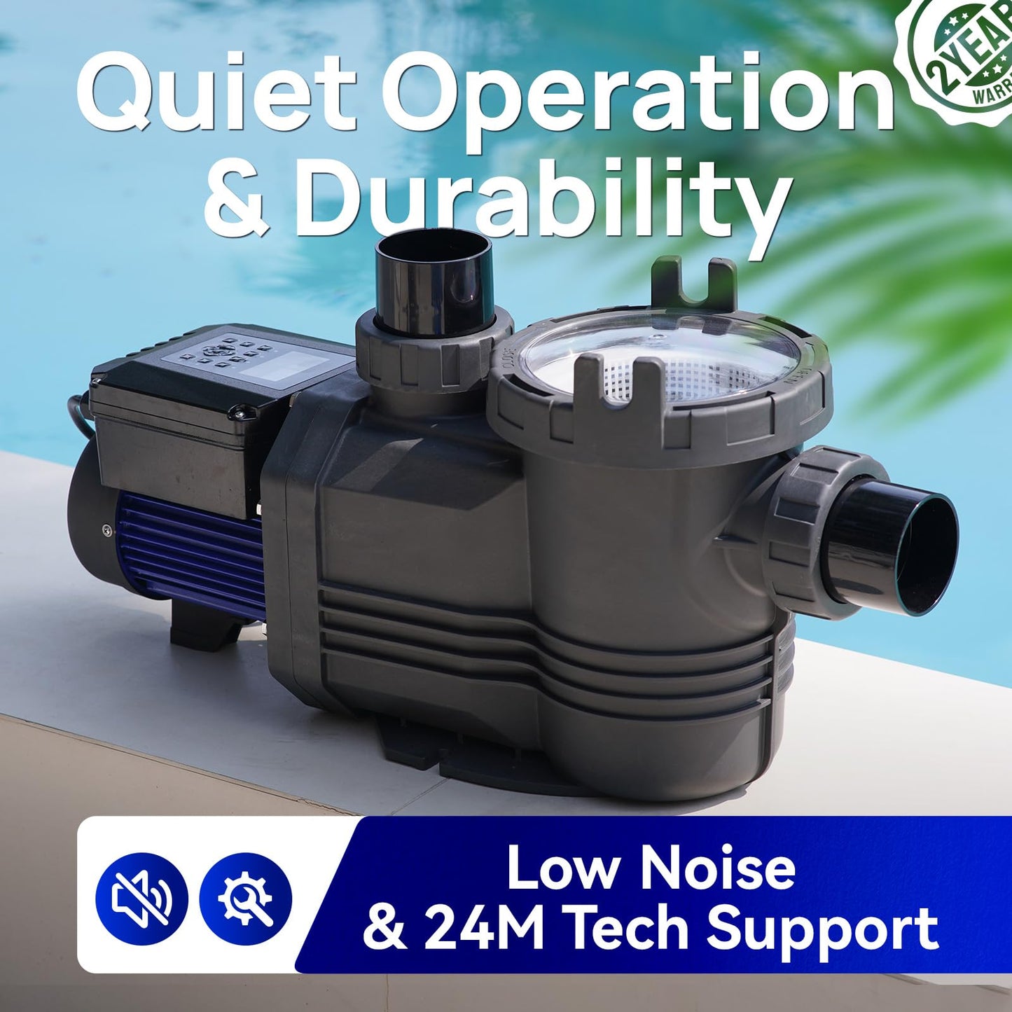 AQUASTRONG Variable Speed Pool Pump, 2 HP, 220V, 10566GPH, In/Above Pool Pump, Energy Efficient, High Flow, Powerful Self Primming Swimming Pool Pumps with Filter Basket