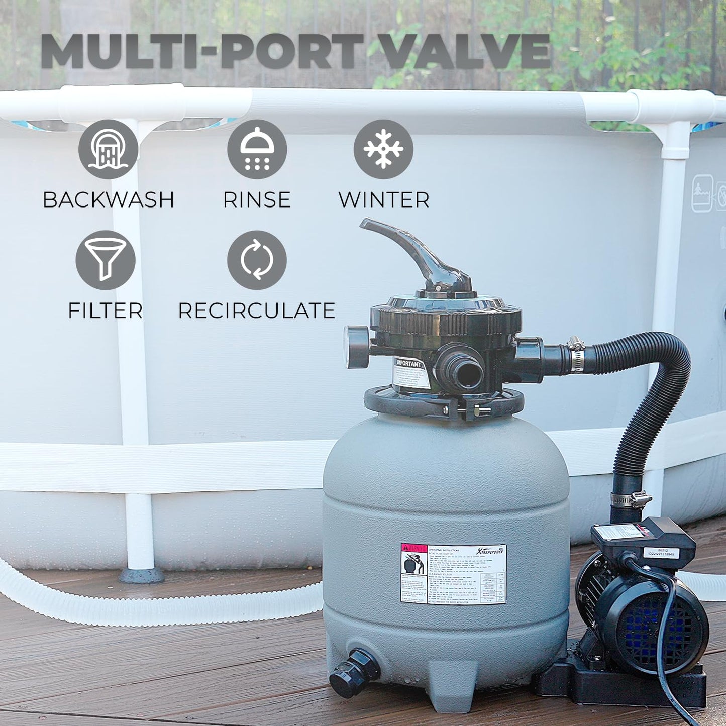 XtremepowerUS 12" Sand Filter Above Ground Pools Sand Filter Pump 7-Way Pool Pump 10,000GAL Filter Media Set