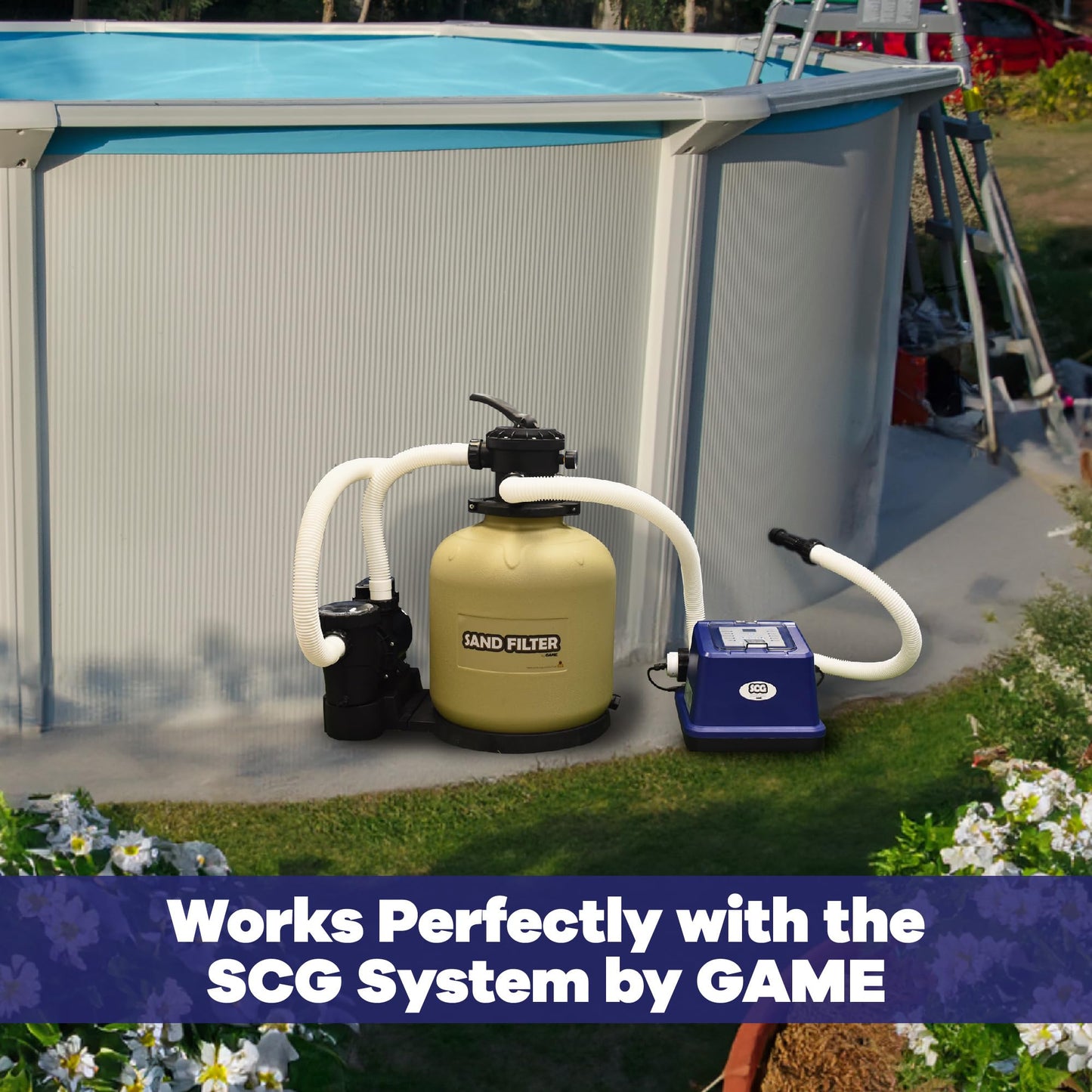 GAME 7011-E Sand Filtration System - 16-Inch Above-Ground Pool Filter Tank With Digital Timer, 120 Pound Sand Capacity, 3/4 HP Pump and Motor, 3,698 GPH