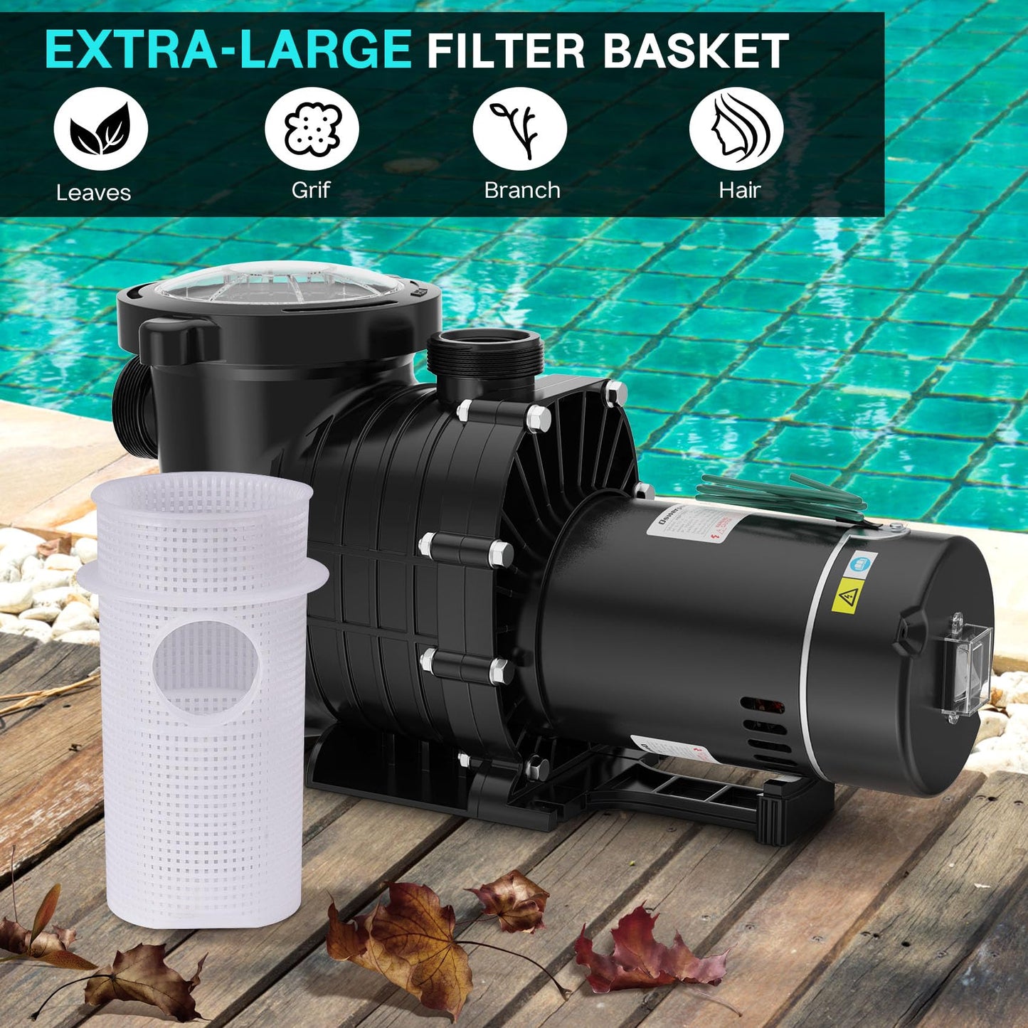 Oswerpon Pool Pump Above Ground/Inground, 2 HP 6900GPH Powerful Selfpriming Pool Pumps for 15,000-31,000 Gallons Pools, Dual Voltage Swimming Pool Pump with Strainer Basket & Drain Plug (2.0HP)