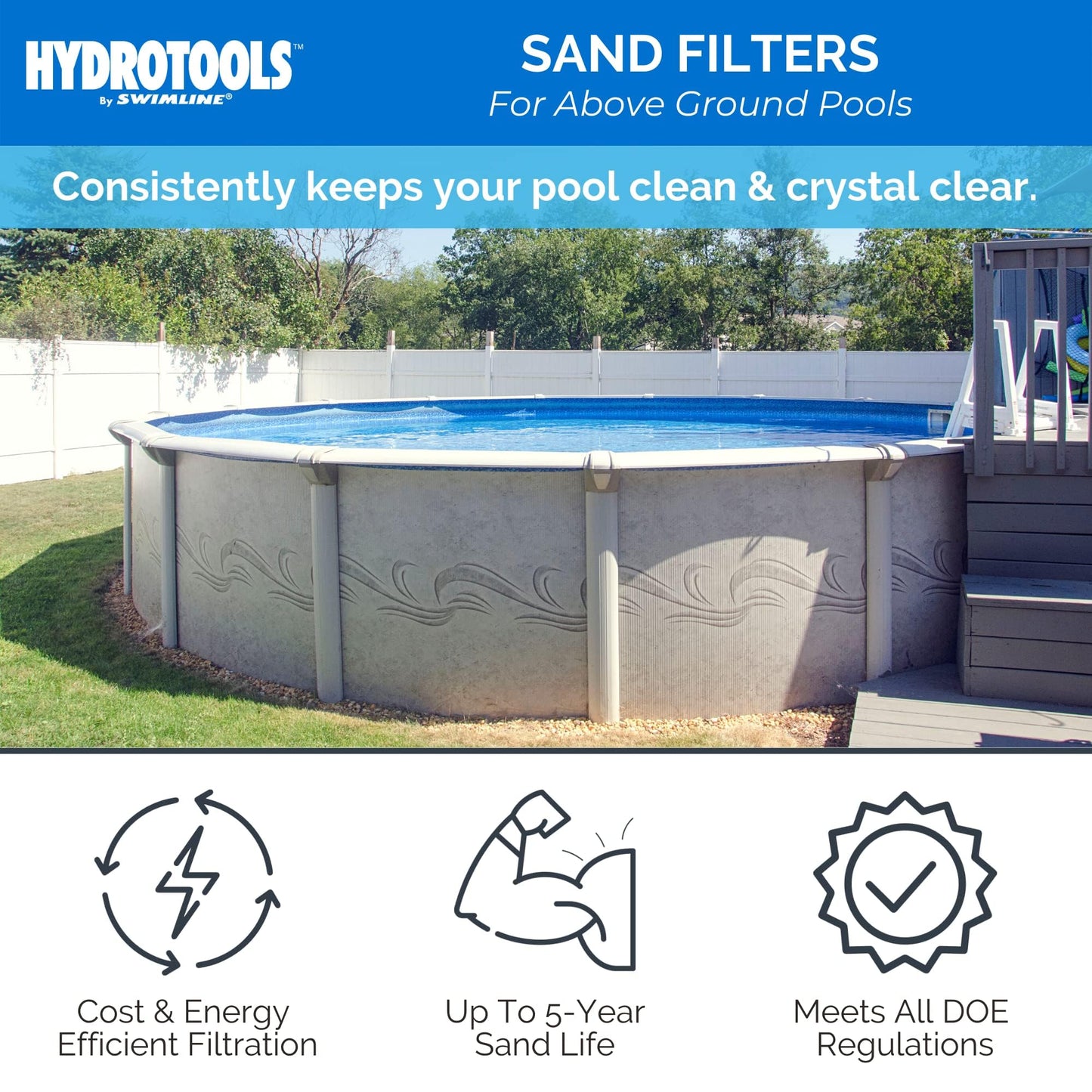 SWIMLINE HYDROTOOLS Pool Sand Filter Pump For Above Ground & Inground Pool | 14 Inch Cleaner System 1/2 HP (0.45 THP) Horsepower 2400 GPH | Pools Up To 10500 Gallons Intex Bestway Compatible 71405