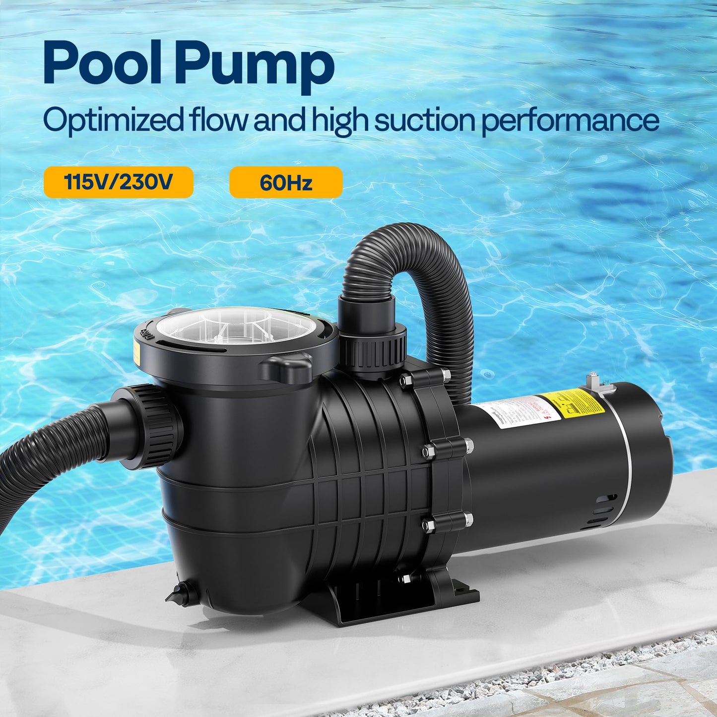 VIVOHOME 2.0HP 6800GPH Dual Voltage Pool Pump, Self-Priming Energy Saving, 1.5" & 2" & 1.25"-1.5" Connectors w/Strainer Basket for In/Above Ground Pools