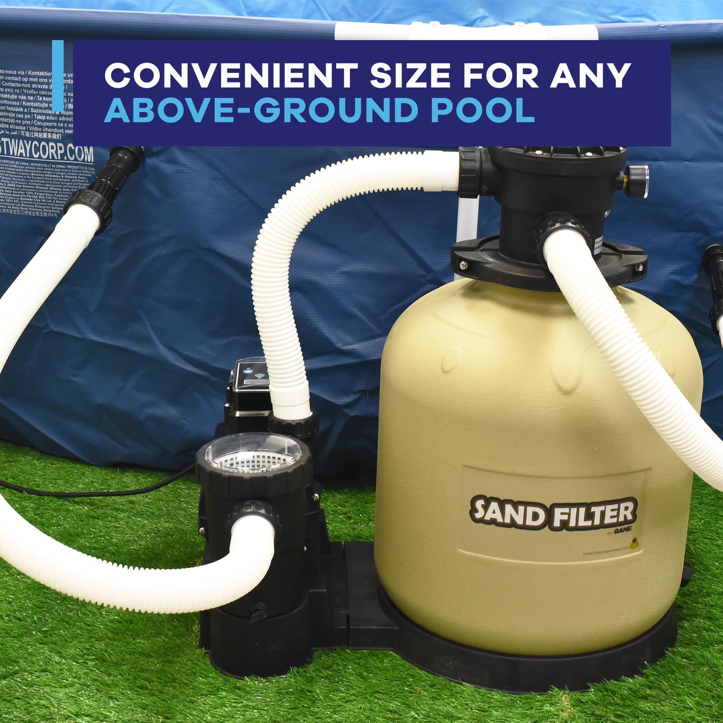 GAME 7011-E Sand Filtration System - 16-Inch Above-Ground Pool Filter Tank With Digital Timer, 120 Pound Sand Capacity, 3/4 HP Pump and Motor, 3,698 GPH