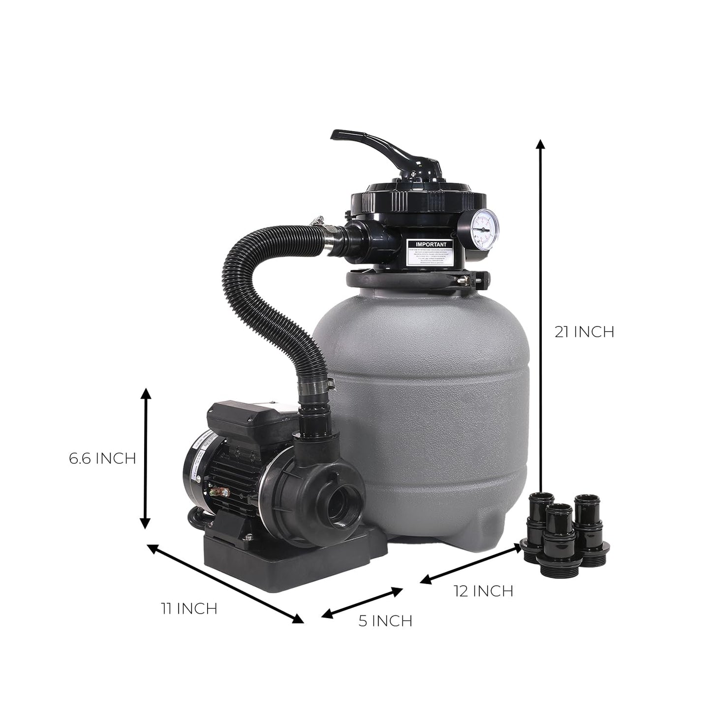 XtremepowerUS 12" Sand Filter for Above-Ground Swimming Pools Max 2,400GPH 7-Way Multi-Port Valve Pool Pump Up to 10,000 Gallons Strainer Basket Set