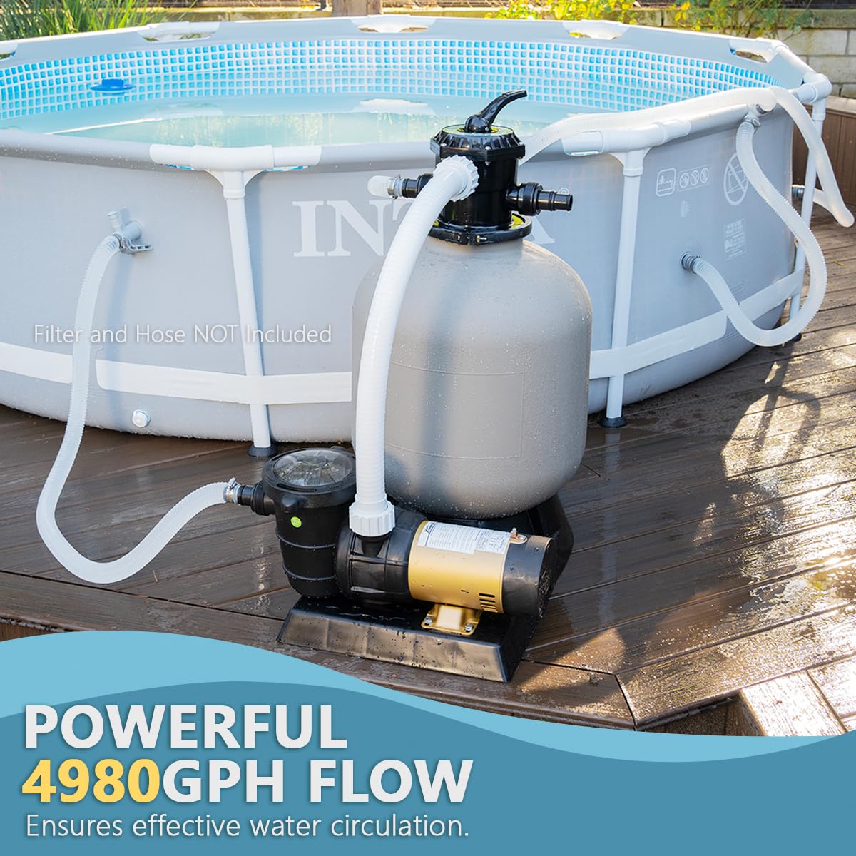 XtremepowerUS 2-Speed Variable Pool Pump 1.5 HP Swimming Pool Pump High-Flow Above-Ground Pump Large Strainer w/ 1.5" Slip On Fitting Set