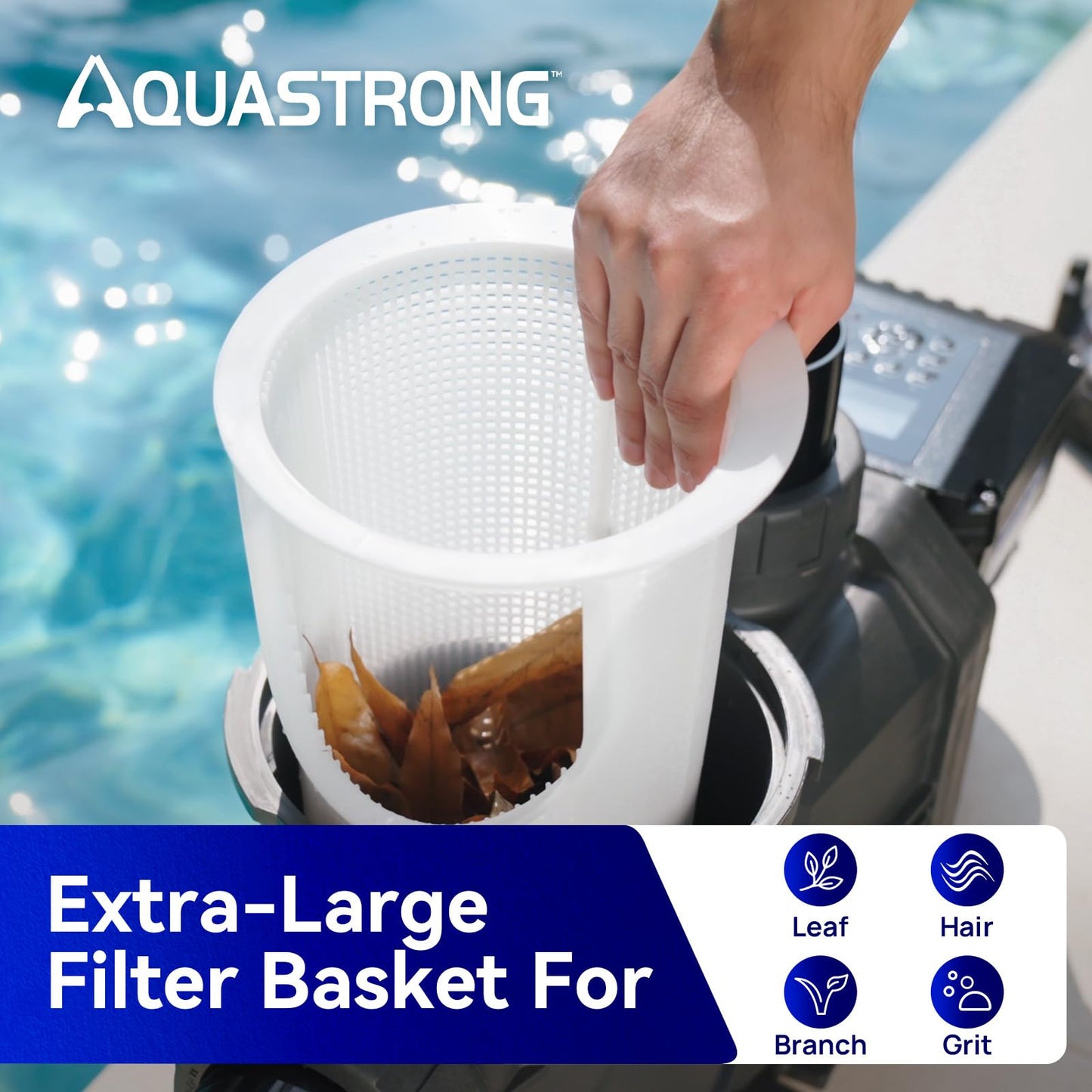 AQUASTRONG Variable Speed Pool Pump, 2 HP, 220V, 10566GPH, In/Above Pool Pump, Energy Efficient, High Flow, Powerful Self Primming Swimming Pool Pumps with Filter Basket