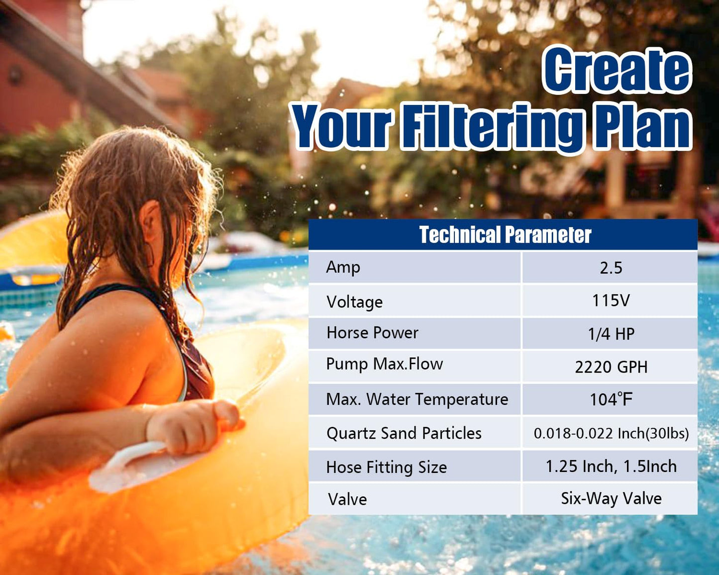 choosmo 10" Sand Filter System for Above Ground Pools with Six Way Valve and 2220GPH Pool Pump Easy to Use for Water Circulation