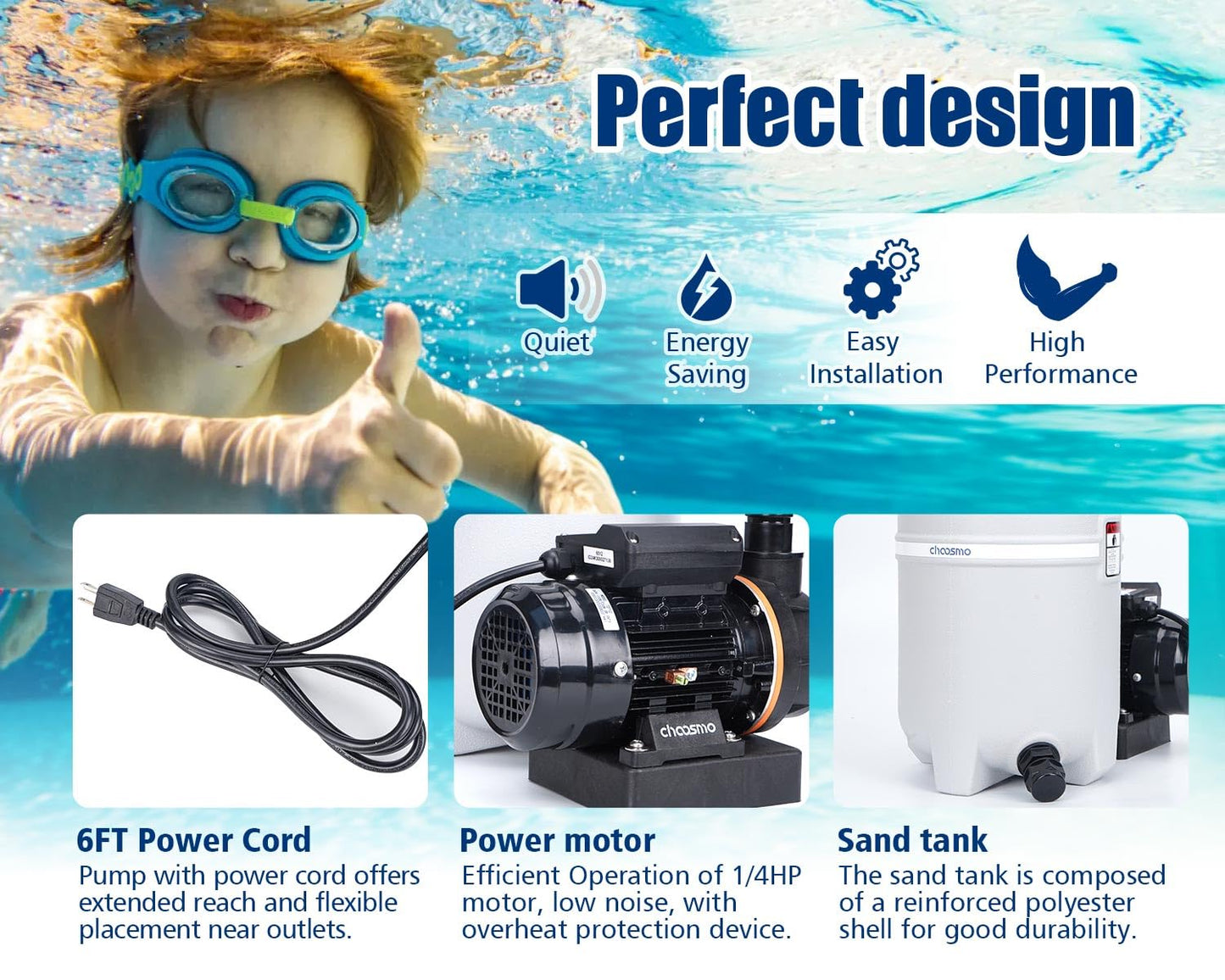 choosmo 10" Sand Filter System for Above Ground Pools with Six Way Valve and 2220GPH Pool Pump Easy to Use for Water Circulation