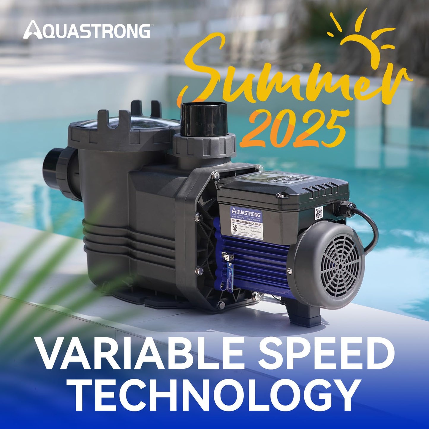 AQUASTRONG Variable Speed Pool Pump, 2 HP, 220V, 10566GPH, In/Above Pool Pump, Energy Efficient, High Flow, Powerful Self Primming Swimming Pool Pumps with Filter Basket