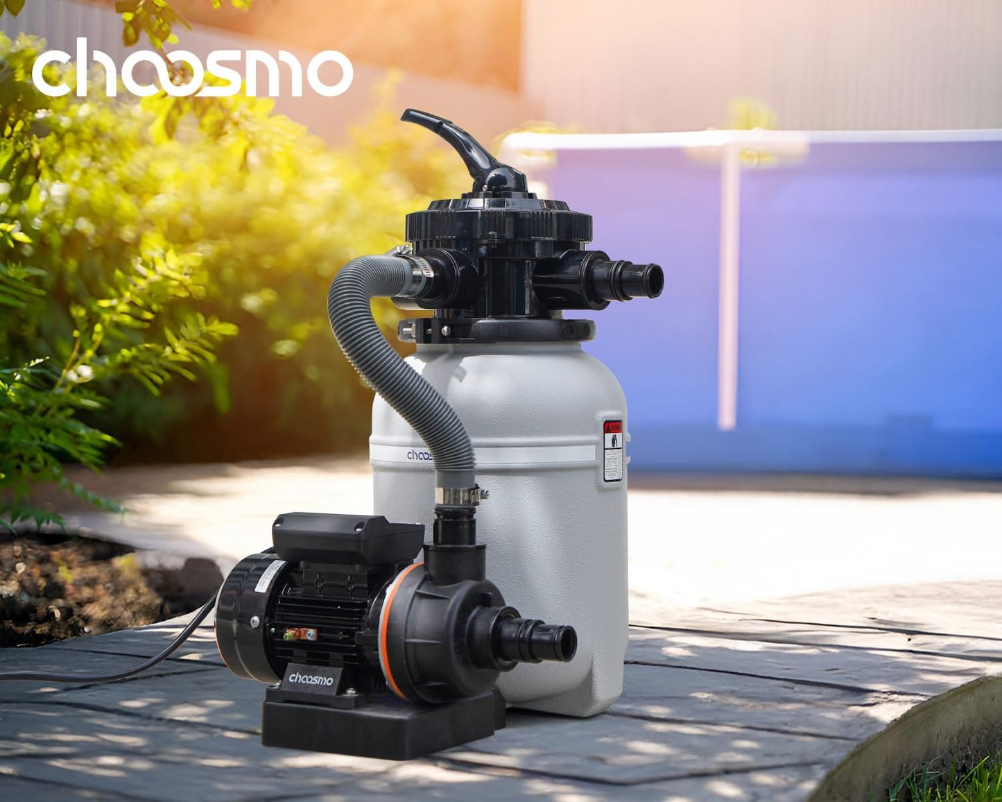 choosmo 10" Sand Filter System for Above Ground Pools with Six Way Valve and 2220GPH Pool Pump Easy to Use for Water Circulation