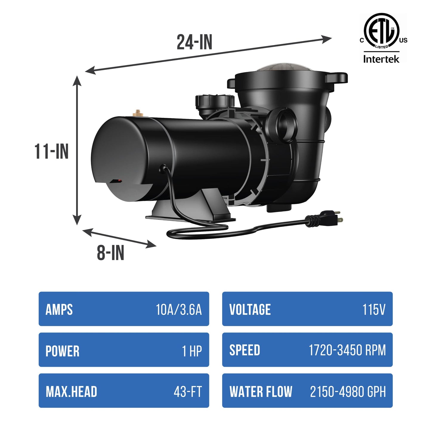 Blue Wave NE6183 Tidal Wave 2-Speed Replacement Pump for Above Ground Pool, 1.5 HP,Black
