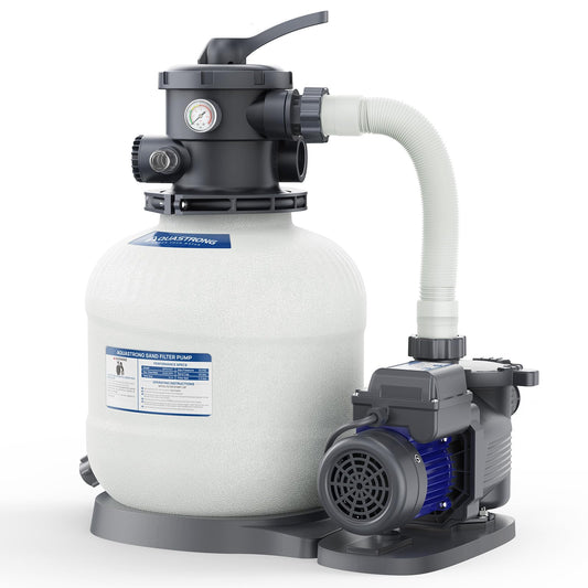 AQUASTRONG 14in Sand Filter Pump for Above Ground Pool with Timer, 2/3 HP Pool Pumps Above Ground 3000 GPH for Pools up to 13000 GAL, Pool Filter with 6-Way Valve, Improved Circulation and Filtration
