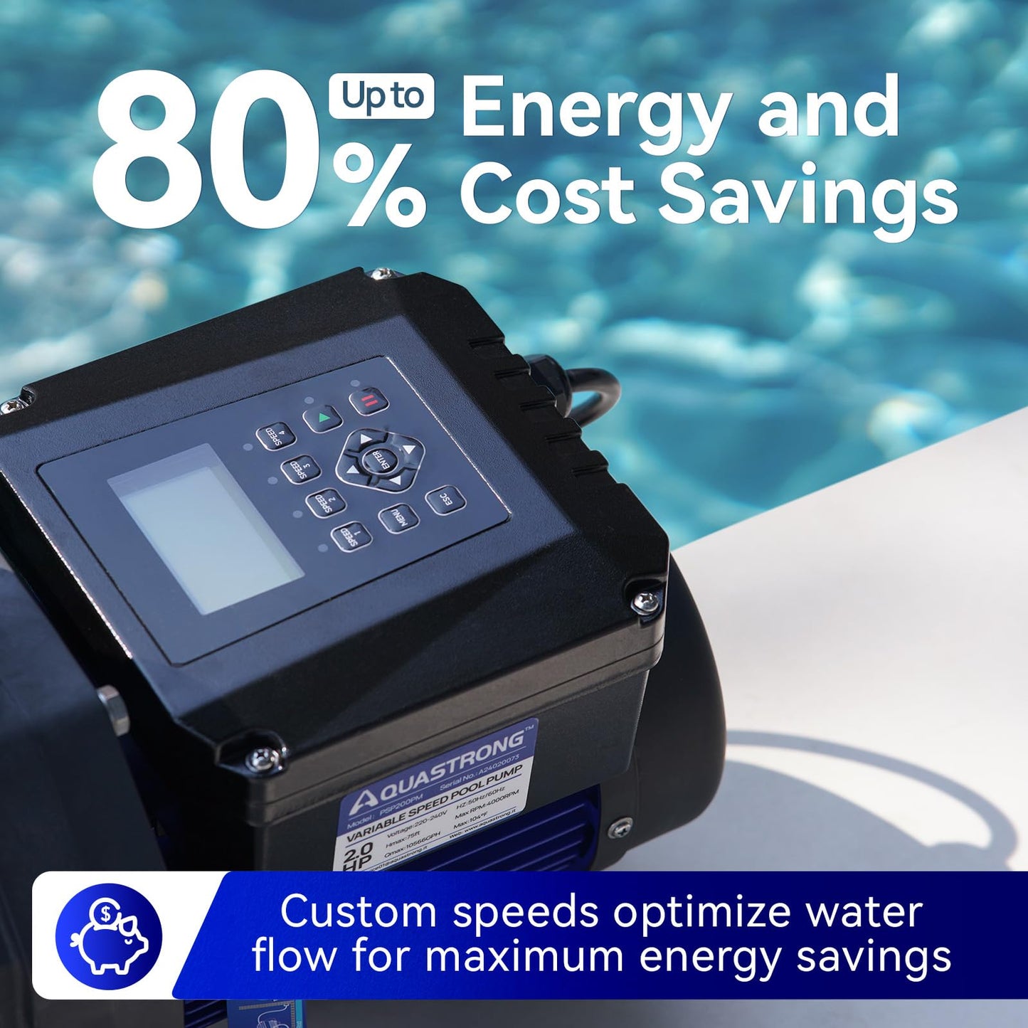 AQUASTRONG Variable Speed Pool Pump, 2 HP, 220V, 10566GPH, In/Above Pool Pump, Energy Efficient, High Flow, Powerful Self Primming Swimming Pool Pumps with Filter Basket