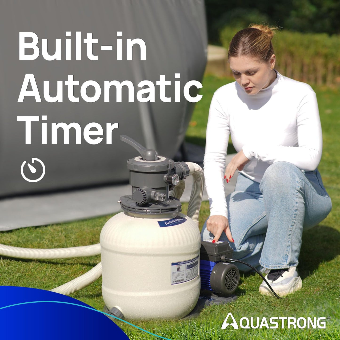 AQUASTRONG 14in Sand Filter Pump for Above Ground Pool with Timer, 2/3 HP Pool Pumps Above Ground 3000 GPH for Pools up to 13000 GAL, Pool Filter with 6-Way Valve, Improved Circulation and Filtration
