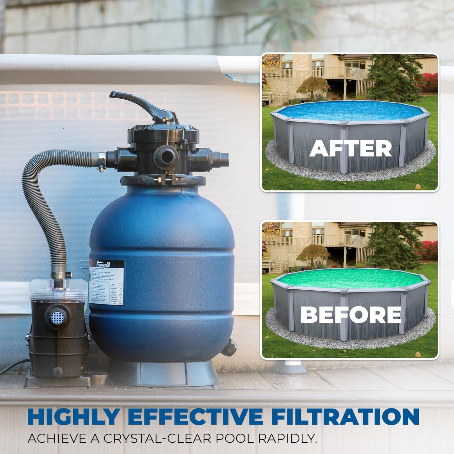 XtremepowerUS 13" Sand Filter 3/4HP Pool Pump 2,400 GPH for Above Ground Swimming Pool Set Multi-Port Valve Up To 10,000 Gallons, 1-1/4"NPT