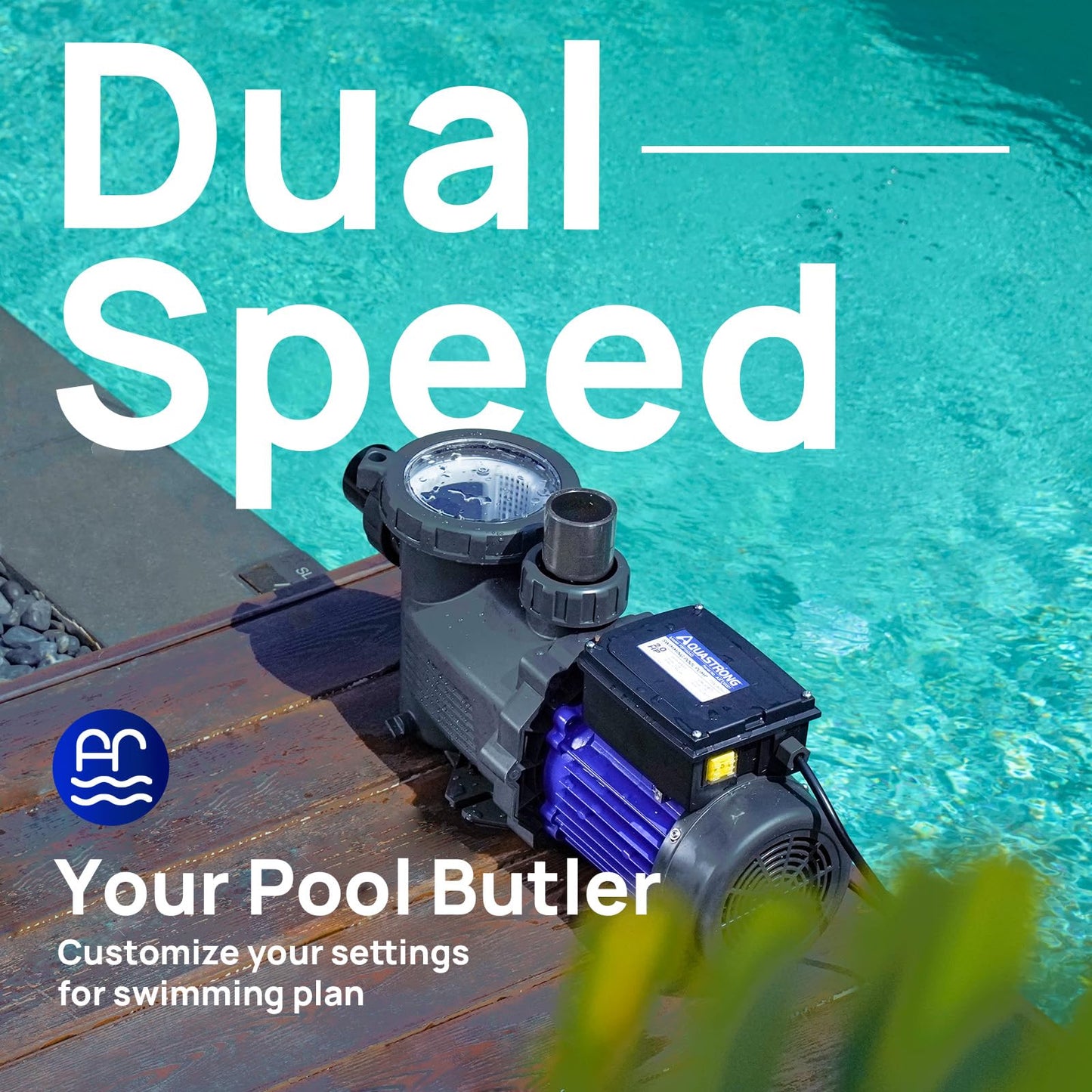 AQUASTRONG In/Above Ground Pool Pump, High Flow (Dual Speed, 2HP, 5186 GPH, 115V)