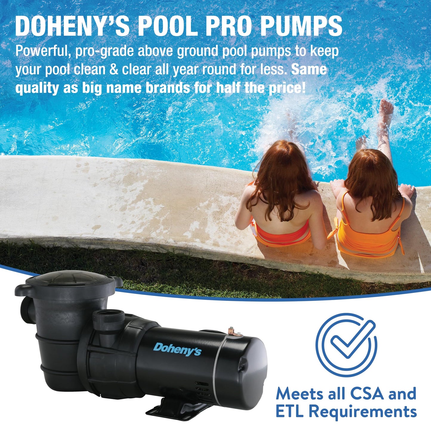 Doheny's 1.5 HP Above Ground Swimming Pool Pump | 115V, 83 GPM (1.2 THP) | Stainless Steel Shaft, Reinforced Thermoplastic, Low-Noise, High-Efficiency | 1.5" Internal & 2.5" External Threading